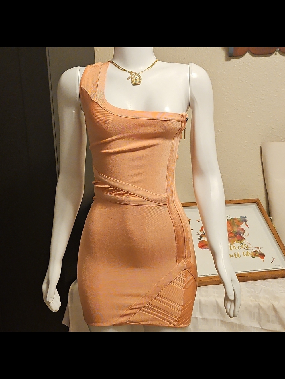 Guess by Marciano One-Shoulder Peach Mini Dress